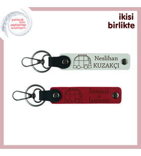 İki Gezgin Ruh İçin Hazırlanmış Set, Karavan Temalı Anahtarlık x2’li, Özel Hediye, Beyaz-Kırmızı