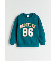 LCW Kids Yeşil Yazı Baskılı Erkek Çocuk Sweatshirt