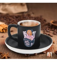 BK Gift Kişiye Özel Kadın Karikatürlü Siyah Renk Türk Kahvesi Fincanı-101, Arkadaşa Hediye, Aileye Hediye, Yıl Dönümü Hediyesi