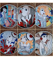 Loya Handmade - El Yapımı Çini Tabak- 6'lı Set (Modern Kızlar)