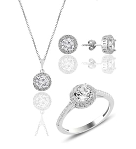 Söğütlü Silver Gümüş rodyumlu zirkon taşlı yuvarlak üçlü set