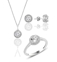 Söğütlü Silver Gümüş rodyumlu zirkon taşlı yuvarlak üçlü set