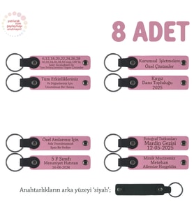 Pembe & Siyah, Askere Uğurlama Töreni İçin Özel 8'li Set, Üzerine İsim Yazılabilir Hatıra Anahtarlık