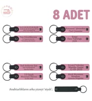 Pembe & Siyah, Askere Uğurlama Töreni İçin Özel 8'li Set, Üzerine İsim Yazılabilir Hatıra Anahtarlık