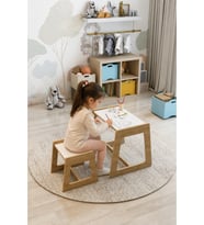 Fida Montessori Çocuk Masa Sandalye Seti – 2-6 Yaş Ahşap Etkinlik, Puzzle ve Çalışma Masası Takımı