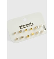 12 Adet İnci Zirkon Tek Taşlı Küpe