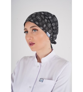 Siyah Otantik Tesettür Doktor Hemşire Aşçı Hastane Medikal Cerrahi Bonesi (Siyah - Beyaz)