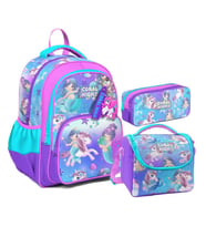 Coral High Kız Çocuk Üç Gözlü İlkokul Çanta Seti - Mor Pembe Unicorn Desenli