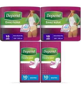 Depend Emici Külot Lohusa Pedi  XL - Kadın (10 Adet)+Mesane Pedi Kadın Ekstra (10 Lu) 4 Lü Set