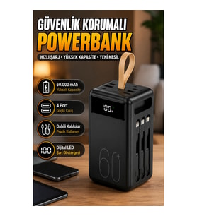 4 Çıkışlı Hızlı Şarj Powerbank – LED Ekran, Fener ve Çoklu Güvenlik Koruması