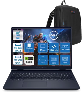 Dell Alienware 16 Aurora AC16250 Intel Core 7 240H 96GB Ddr5 512GB SSD Windows 11 Pro 8gb RTX5060 16 Inç 2K(2560×1600) Wqxga 120Hz Wva Gaming Laptop AC16250C71615U56NP51 + Zetta Çanta