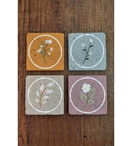 Doğal Taş Bardak Altlığı 4'lü Set - Çiçek Desenli - Stone Coasters