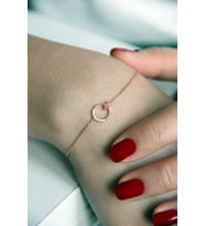 925 Ayar Gümüş Zirkon Taşlı Rose Ay-Yıldız Bileklik - B046901