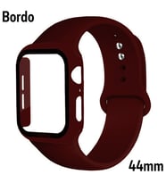 ALLY Apple Watch 4-5-6 44mm Silikon Kordon Kayış ve Ekran Koruyucu Kılıf BORDO