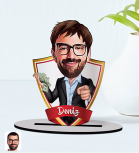 BK Gift Kişiye Özel İsimli Erkek Milyoner Karikatürlü Ahşap Biblo Model-1