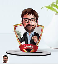 BK Gift Kişiye Özel İsimli Erkek Milyoner Karikatürlü Ahşap Biblo Model-1