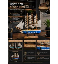 İsime Kişiye Özel Dekoratif Premium Ahşap El Yapımı Yelkenli Gemi Maketi 24 x 24CM Biblo Hediye 529C
