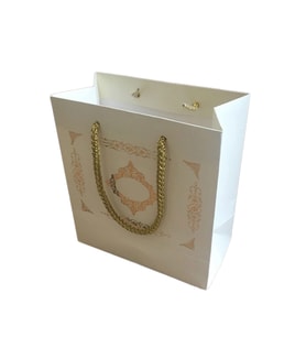 Karton İpsaplı Hediye Çantası Saray Desenli GOLD 15X17X8 10 Adet  Krem