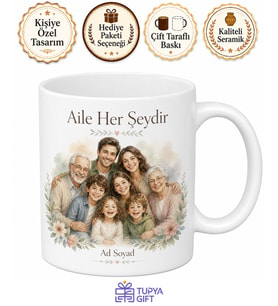 Kişiye Özel Kalabalık Aile Fotoğraflı Kupa Bardak İsimli Hediye