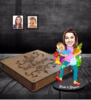 Kişiye Özel Anneler Günü Anne ve Erkek Çocuk Karikatürlü Ahşap Kutulu Biblo Model-1