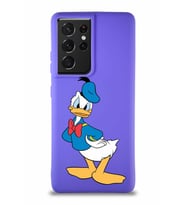 Samsung Galaxy S21 Ultra Soft Premier Kapak Donald Duck-D Tasarımlı Silikon Kılıf - Mor (Şeffaf)