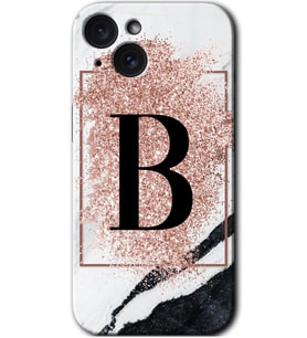 İphone 15 Kılıf HD Desen Baskılı Kılıf - Pembe Mermer Desenli B Harfi