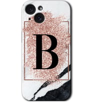 İphone 15 Kılıf HD Desen Baskılı Kılıf - Pembe Mermer Desenli B Harfi