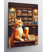 Kanvas Tablo Sarı Kedi Bira Masasında