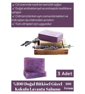 Özel Üretim %100 Doğal Cilt&Saç Onarıcı Tüm Ciltler İçin Uygun Güzel Kokulu Lavanta Sabunu 3 Adet
