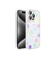 Apple iPhone 15 Pro Uyumlu Kılıf M-Safe Şarj Özellikli Şeffaf Zore Folk Sert Kapak (Papatya)