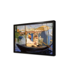 Monet Teknede Resim Yapıyor Manet Çerçeveli Cam Tablo