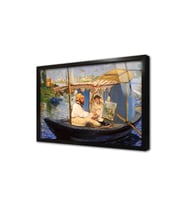 Monet Teknede Resim Yapıyor Manet Çerçeveli Cam Tablo