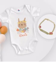 BK Kids Kişiye Özel İsimli Beyaz Bebek Body Zıbın ve Kız Bebek Künyesi Hediye Seti-14