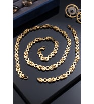 Paslanmaz Çelik Euro Kral Model Erkek Kolye Zincir Ve Bileklik Set 8Mm Altın Kaplama 902917