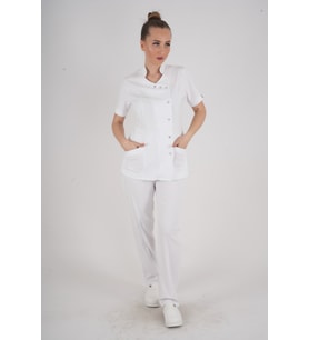 Aylu Model Soft Likra Beyaz Doktor Hemşire Hastane Scrubs Üniforma Takımı