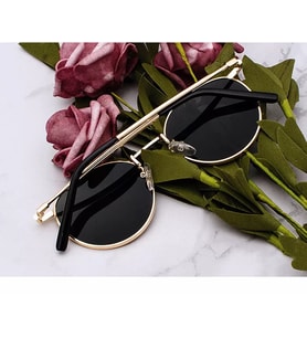 Oval Güneş Gözlüğü  Sarı Çerçeve Siyah Cam Unisex Gold-Tek Ebat
