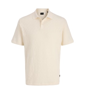 Jack & Jones JPRBLATRENTON Erkek Polo Yaka Tişört Jakarlı Kısa Kollu (Krem)