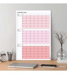 Tarihsiz Üç Aylık Duvar Takvimi, 90 Günlük Plan, Duvar Planlayıcı, Pembe Renk - 50x70 cm