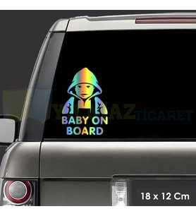 Baby On Board Arabada Bebek Var Hologram Araba Oto Cam Çıkartma Etiket Sticker 18 x 12 Cm
