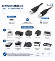 USB Yazıcı Kablosu, USB-A to USB-B Printer Kablo, Yazıcı Tarayıcı Fotokopi Cihazı Bağlantı Kablosu, PC Laptop USB-B Girişli Yazıcılar ile Uyumlu