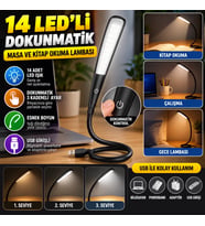 Mey İthalat® USB Girişli 14 Ledli 3 Kademeli Dokunmatik Masa/Kitap Okuma Lambası Ledi Siyah