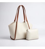 Kadın Krem Kahve Yumuşak Deri Omuz Çantası 30x25 cm Ekstra Makyaj Çantalı