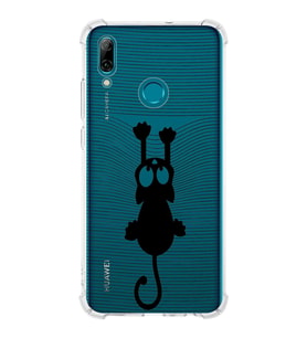 Huawei P Smart 2019  Köşe Korumalı Antişok Kapak Çizgi Kedi (Siyah) Tasarımlı Şeffaf Kılıf