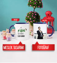 Fizik Öğretmenine Hediye Fizik Öğretmeni Kupa Bardak Lacivert Fotoğraflı