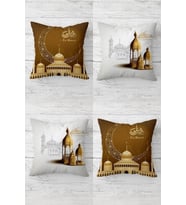 Eid Mübarak Ramazan Hilal Cami Desen Gizli Fermuar Kırlent Kılıfı Koltuk Yastık Kılıfı Takım(4adet) (KAHVE)