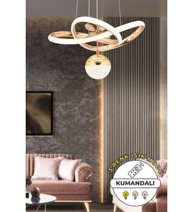 Modern Kumandalı Gold Renkli 3 Renk Işıklı Dimmerli Sarkıt LED Avize