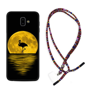 Samsung J6 Plus J7 Prime J7 Pro M20 Kılıf Boyun Asklı Rasta Silikon Ay ve Flamingo 1775