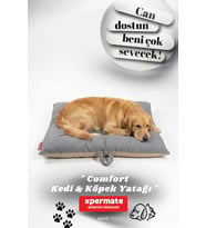 XPERMATE Comfort Köpek Yatağı, Kedi Yatağı, Tüy Tutmayan ve Su İtici Kumaş 55x65 Antrasit Bej