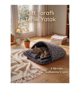 Çift Taraflı Kedi ve Küçük Irk Köpek Yatağı, Rahat ve Şık Gri Tasarım