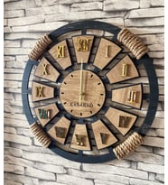 Kişiye Özel Halatlı Dekoratif Ahşap Duvar Saati 40 cm